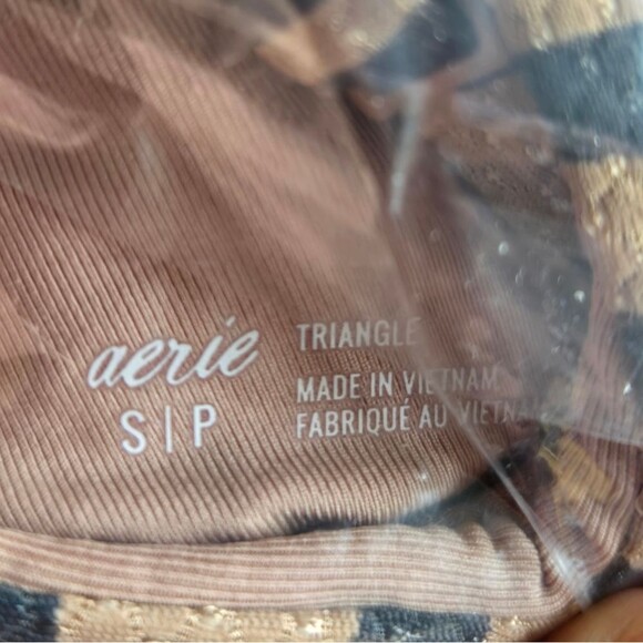 Aerie Pique Animal Print Tie Longline Triangle Bikini Top Sienna Black Sz Small - Picture 7 of 7